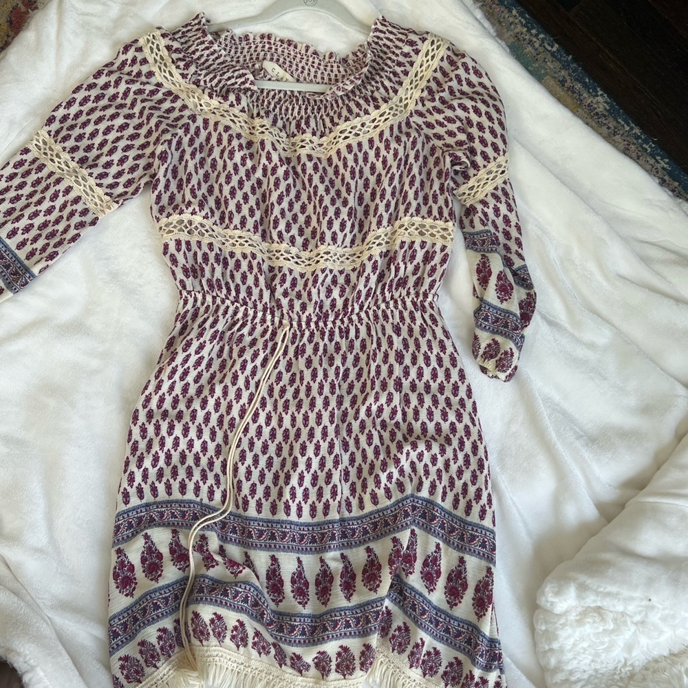 Boho Clay brand paisley dress with fringe and lace - size large
